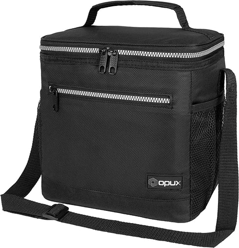 OPUX Insulated Large Lunch Bag for Men Women, Leakproof Thermal Lunch Box for Work, Reusable Lunch Cooler Tote, Soft School Lunch Pail Shoulder Strap, Pockets, 18 Cans, 10L, Black