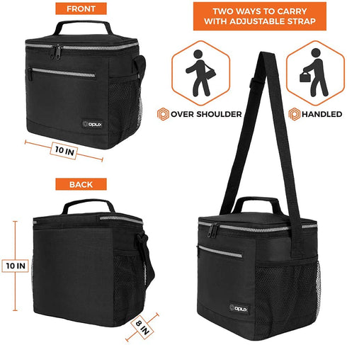 OPUX Insulated Large Lunch Bag for Men Women, Leakproof Thermal Lunch Box for Work, Reusable Lunch Cooler Tote, Soft School Lunch Pail Shoulder Strap, Pockets, 18 Cans, 10L, Black