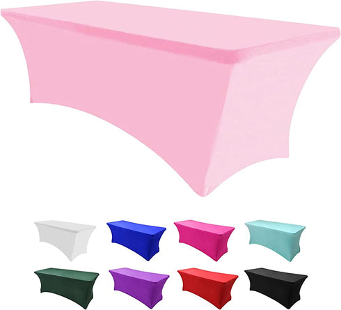 Sibosen 6Ft Spandex Table Cover Rectangular Fitted Tablecloths Wedding Party Patio Table Covers Event Stretchable Tablecloth (Pink)
