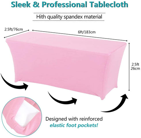 Sibosen 6Ft Spandex Table Cover Rectangular Fitted Tablecloths Wedding Party Patio Table Covers Event Stretchable Tablecloth (Pink)
