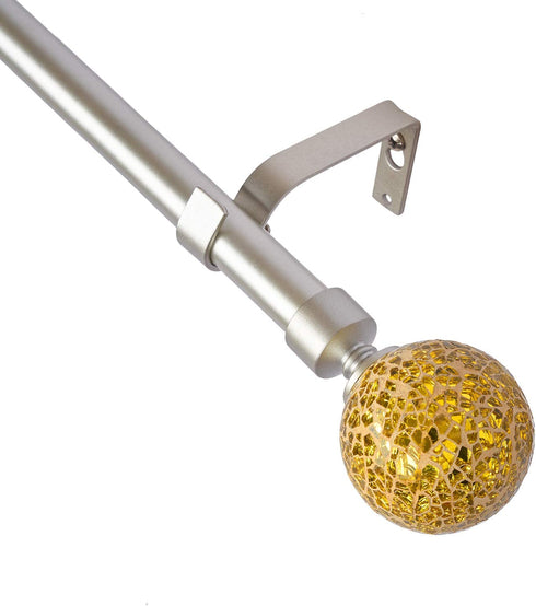 BOOM JOG Glass Mosaic Ball Finials Curtain Rod?3/4? Adjustable Curtain Rod?28-48 Inch?Nickel