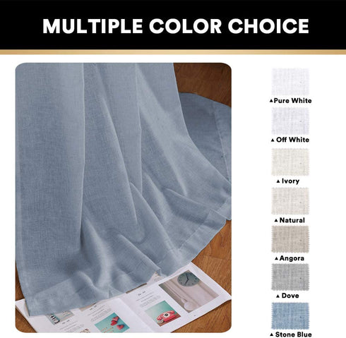 Natural Linen Blended Curtains Window Treatments Panels for Living Room Grommet Top Light Filtering Drapes Privacy Added Linen Textured Curtains, 2 Panels (Stone Blue, 52" W x 84" L)