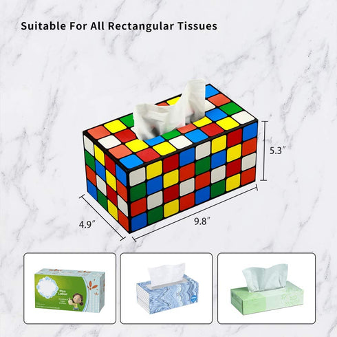Tissue Box Holder Rectangular, 99% Compatible Upgrade Large Size, Decorative Tissue Box Cover for Bathroom/ Vanity Countertop/ Night Stand, PU Leather Tissue Dispenser for Napkin Facial Paper Towel