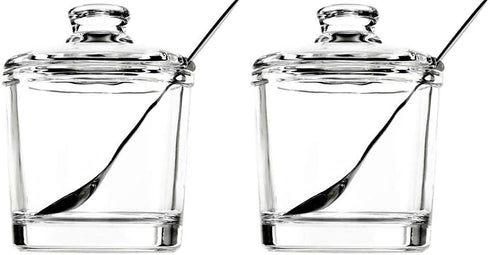 123Arts Glass Sugar Bowl Spice Jar Seasoning Pots with Lid Spoon