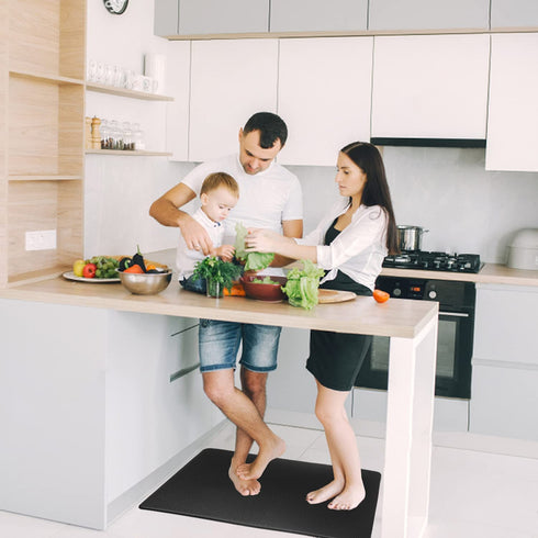 Kitchen Mat Cushioned Anti Fatigue Kitchen Rug, Waterproof Kitchen Rugs and Mats for Floor, Thick Non-Slip Standing Desk Mat for Kitchen, PVC Memory Foam Mat (Black, 17" x 29")