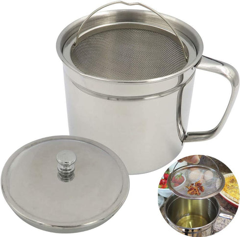 Evelots Grease Can for Kitchen with Strainer/Oil Strainer/5-Cup Stainless Bacon Grease Container with Easy-Grip Handle