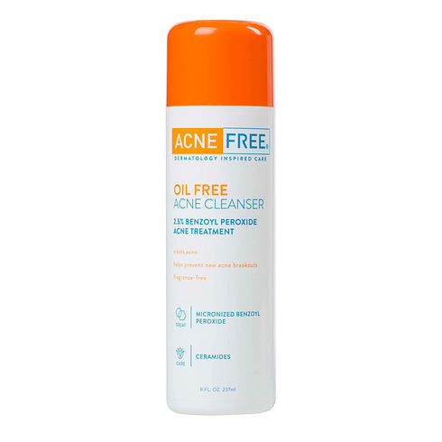 Acne Free Oil-Free Acne Cleanser, Benzoyl Peroxide 2.5% Acne Face Wash with Glycolic Acid to Prevent and Treat Breakouts, 8 Ounce