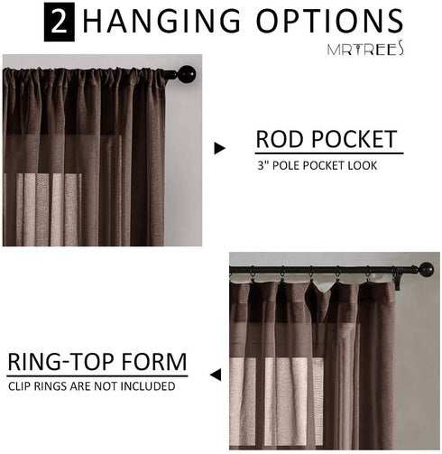 MRTREES Brown Sheer Curtains Living Room Curtain Sheers Bedroom Window Curtain Panels 95 inch Length Transparent Voile Drapes Rod Pocket Window Treatment 2 Panels