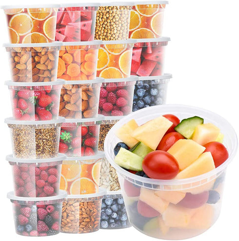 Glotoch 48 Pack 16 oz. (2 Cups) Plastic Food and Drink Storage Containers Set with Lids - Microwave, Freezer & Dishwasher Safe Eco-Friendly, BPA-Free, Reusable & Stackable