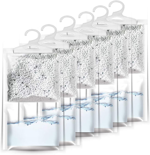 ZSZMFH 6 Pack Moisture Absorber & Max Odor Eliminator Hanging Bag, Charcoal Smell Remove Damp Musty Smell,Hanging Closet Dehumidifier Bags with 25g of Activated Charcoal (220g/pack)¦
