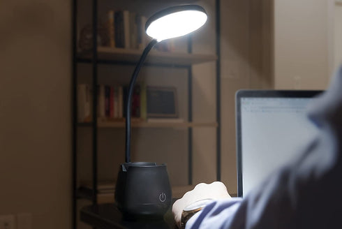 Wireless Desk Lamp with Organizer - Desk lamp with Pen Holder, College Dorm Lamp for Home Office homework, Kids Student LED Table Lamp, USB Charger