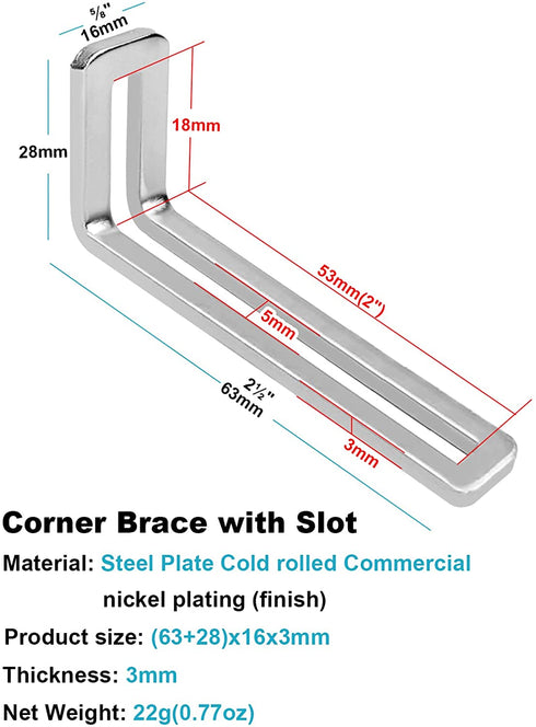 OTTFF 20 Pcs Adjustable L-Shape Corner Brace with Slot, Metal Connector Slideable Slotted Joint Right Angle Brackets, SPCC Motor PC Case Holder Mounting Bracket DIY Multipurpose (63x28x16mm)