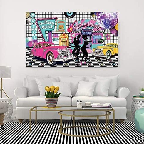 50's Theme Party Decorations Rock and Roll Party Backdrop Party Banner Classic 50s Backdrop Banner for 1950's Party Decorations, 72.8 x 43.3 Inch
