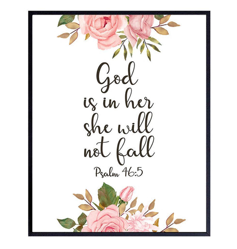 God is Within Her She Will Not Fall - Psalm 46 - Positive Quotes Inspirational Christian Wall Decor - Motivational Bible Verse Wall Art - Scripture Decor - Uplifting Gift for Religious Women, Girls