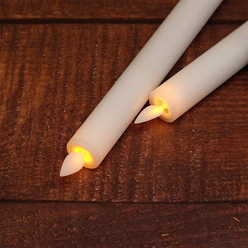 DRomance White Flameless Taper Candles with Remote and Timer, Moving Wick LED Flickering Window Candles Battery Operated 0.78 x 9.5 Inches Real Wax Amber Yellow Christmas Decoration Candles Set of 2