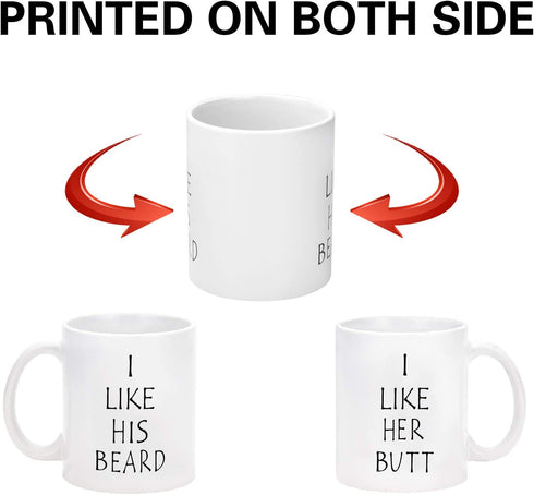 I Like His Beard, I Like Her Butt Couples Funny Coffee Mug Set Wedding Gifts Couples Gifts Engagement Gifts for His and Hers Best Gifts For Husband and Wife Coffee Cups 11oz (Beard, 11 oz)