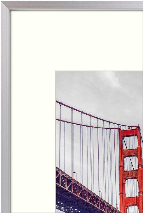 Frametory, 11x14 Aluminum Photo Frame with Ivory Color Mat for 8x10 Picture & Real Glass, Metal Picture Frame Collection (Silver, 1-Pack)