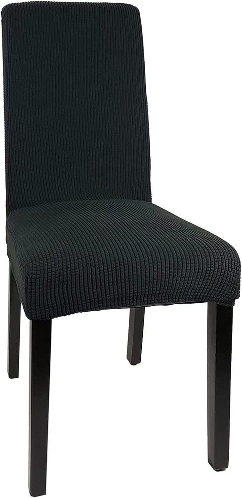 WELMATCH Black Jacquard Spandex Dining Chair Covers - 4 PCS Stretch Removable Washable Dining Chair Slipcovers (Black, 4)