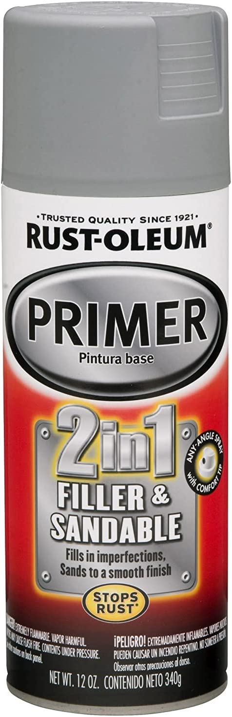 Rust-Oleum 260510 Automotive 2-in-1 Filler & Sandable Primer, 12 Ounce (Pack of 1), Gray