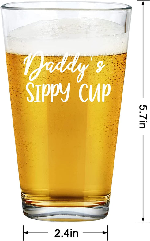 Father Gift - Daddy™s Sippy Cup Beer Glass 15Oz, Funny Dad Beer Pint Glass for Men Dad Father New Dad Husband Daddy, Special Beer Glass Idea for Father™s Day Christmas Birthday, 15Oz