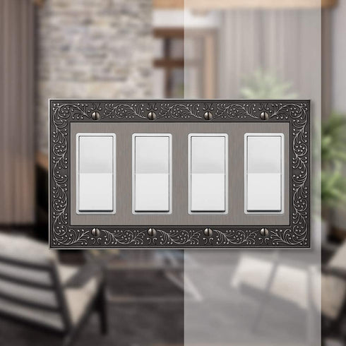Amerelle 43R4AN English Garden Wallplate, 4 Rocker, Antique Nickel