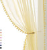 Pom Pom Yellow Sheer Curtains for Girl's Room 63" Linen Texture Voile Draperies for Bedroom 52" w 2 Pack