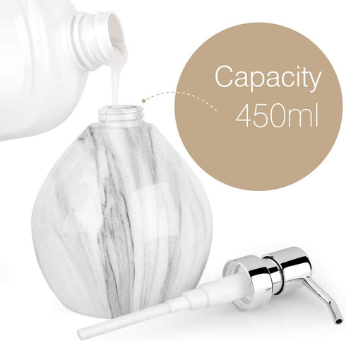 Luxspire Hand Soap Dispenser, 15.2 oz Countertop Hand Lotion Pump Bottles, Lotion Container, Refillable Liquid Hand Soap Jar, Resin Shower Dispensers for Bathroom, Kitchen - White Marble
