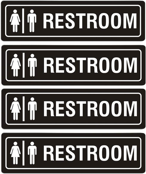 Self-Adhesive Unisex Restroom Sign for Bathroom Toilet Door or Wall Decor, Metal Signs for Business Office and Home, Rust Free Fade Resistant (4 Pack 7 x 2 inches)