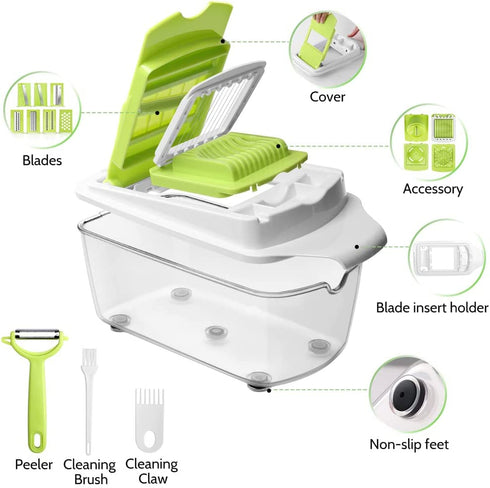 Mandoline Slicer for Kitchen, Vegetable Slicer, 21 in 1 Kitchen Slicer for Vegetables, Slicing Mandoline with Cleaning Accessories