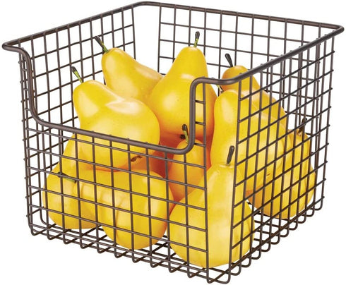 mDesign Metal Wire Food Storage Basket Organizer with Front Dip Opening for Organizing Kitchen Cabinets, Pantry Shelf, Bathroom, Laundry Room, Closets, Garage - Bronze