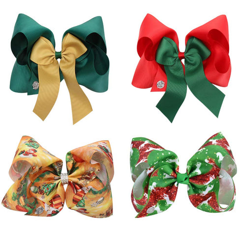 4 Pcs Large Christmas JOJO Hair Bows, 8 Inch Handmade Grosgrain Ribbon Alligator Clip Hair Accessories for Gifts 1