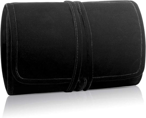 Teamoy Velvet Travel Jewelry Roll, Jewelry Storage Bag Organizer for Necklaces, Earrings, Bracelets, Rings, Brooches and More, Compact and Easy to Carry (Large, Velvet- Black)