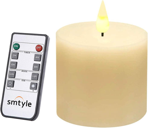smtyle Flameless Candle with Battery Operated 3 X 3 Inch Real Wax Pillar LED Candle with 10 Key Remote and Cycling Timing Ivory
