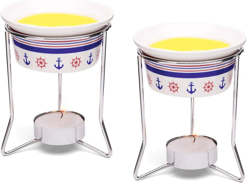 Nantucket Seafood Nautical Seafood Butter Warmer Cups, Set of 2, White