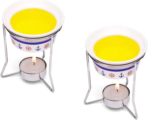 Nantucket Seafood Nautical Seafood Butter Warmer Cups, Set of 2, White