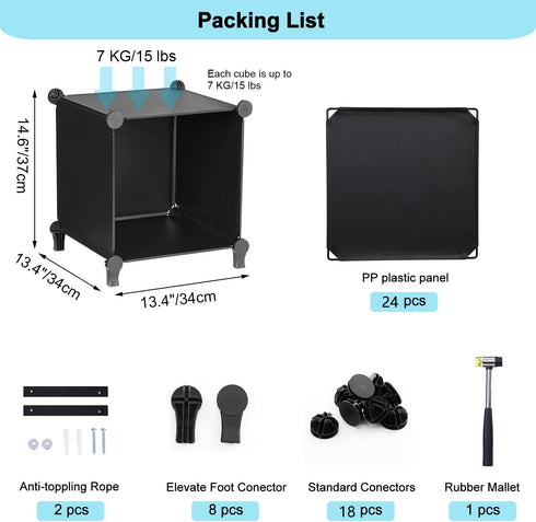 ANWBROAD Cube Storage Organizer 6-Cube Closet Organizers and Storage DIY Modular Plastic Closet Cabinet Book Shelf Cubes Organizer Storage Shelving for Home Bedroom Office Living Room Black ULCS006B