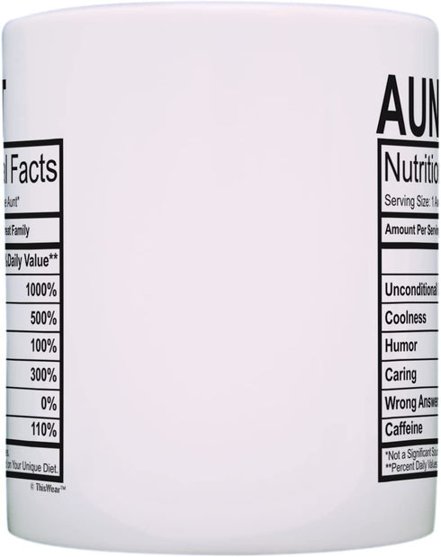 Mothers Day Gifts for Aunt Nutritional Facts Label Funny Gifts for Aunt Gag Gift Coffee Mug Tea Cup White