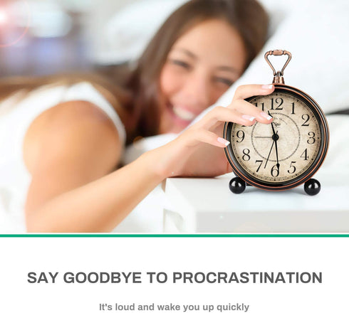 Classic Retro Alarm Clock, INTSUN Bed Alarm Clock Battery Operated Desk Clock Shelf Decor Metal Silent Alarm Clock for Bedrooms, Non Ticking (Black, Battery Excluded)
