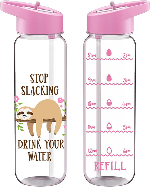 MELANIE'S POWER 24oz Motivational Sports Water Bottle with Time Marker, 720ml Water Bottle with Straw Leakproof BPA-Free Water Bottle for Children Cycling, Hiking( Sloth)