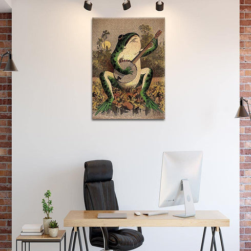 IXMAH Banjo Frog Art Poster Canvas Painting Creativity Poster and Print Wall Art Picture for Living Room Home Decoration (Frog,16x24inch Unframed)
