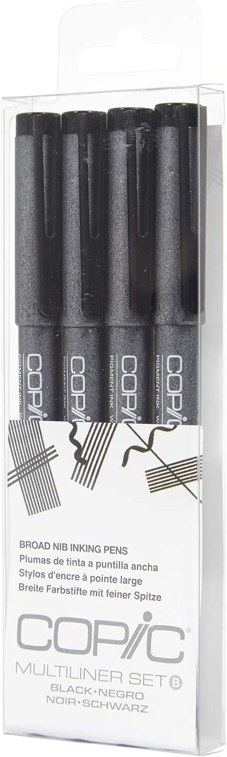 Copic Markers MLBBROAD Multiliner Broad Pigment Based Ink, 4-Piece Set