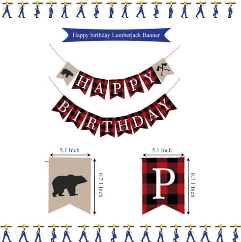 PRATYUS Lumberjack First Birthday Party Decoration, Buffalo Plaid Camping Wild Bear 1st Party Supplies With Birthday Banner and Garland,Baby Crown Hat and Cake Topper for Baby Girl Boy Photo Booth Props