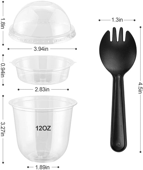 50Sets 12OZ Clear Plastic Parfait Cups with Lids Dome Lids No Hole with Insert Dessert Cups with Lids for Yogurt Fruit and Cereal Parfait Plastic Cups with Lids Ice Cream Cups