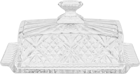 HOME-X Crystal Butter Dish with Lid, Real Crystal Covered Dish, Butter Holder for Serving and Storage, 8"L x 3 ½" W x 4' H, Crystal