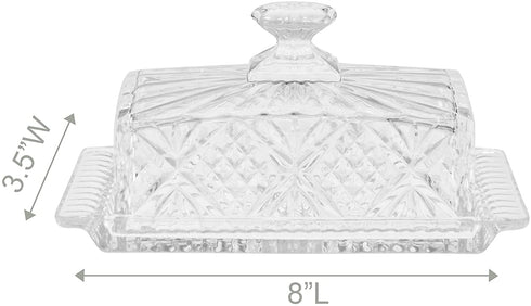 HOME-X Crystal Butter Dish with Lid, Real Crystal Covered Dish, Butter Holder for Serving and Storage, 8"L x 3 ½" W x 4' H, Crystal