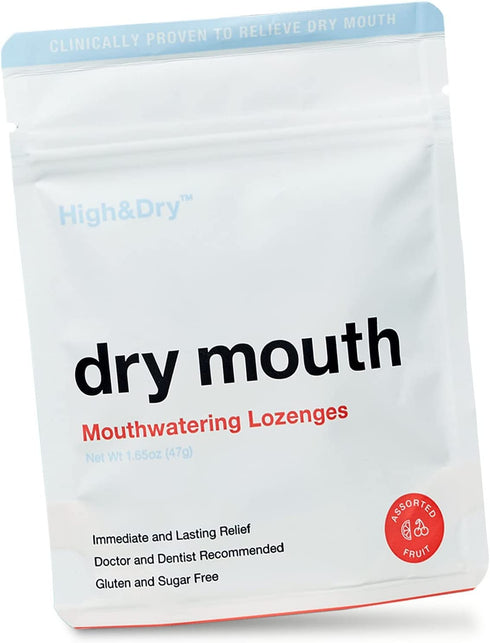 High&Dry - Dry Mouth Lozenges, Helps Stimulate Salivary Flow, Targets Dry Mouth Issues Like Bad Breath, Supports Healthy Gums and Throat, Gluten-and-Sugar-Free Candies, Oral Care Package, 47g