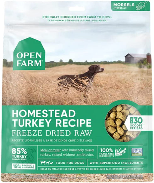 Open Farm Freeze Dried Raw Dog Food, Humanely Raised Meat Recipe with Non-GMO Superfoods and No Artificial Flavors or Preservatives, Homestead Turkey Recipe Freeze Dried - 3.5oz