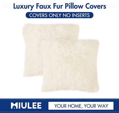 MIULEE Pack of 2 Luxury Faux Fur Throw Pillow Cover Deluxe Decorative Plush Pillow Case Cushion Cover Shell for Sofa Bedroom Car 24 x 24 Inch Beige