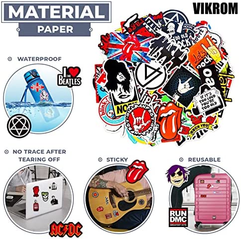100Pcs Rock Band Stickers Music Car Stickers for Guitar Stickers Decals - Punk Rock Band Stickers Rock n Roll No Repeat, Waterproof Laptop Sticker for IPad Electric, Bass Drum Skateboard Motorcycle