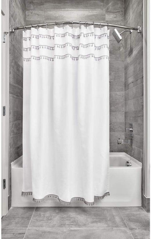 iDesign 74638 Tassel Fabric Shower Curtain for Master, Guest, Kids', College Dorm Bathroom, 72" x 72"